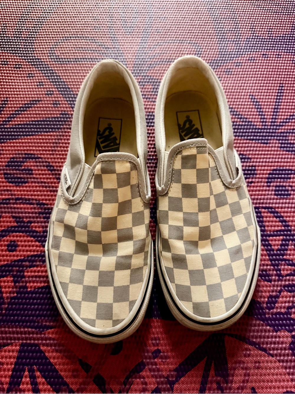 Vans Checkerboard Slip-On Shoes in Cream and Gray